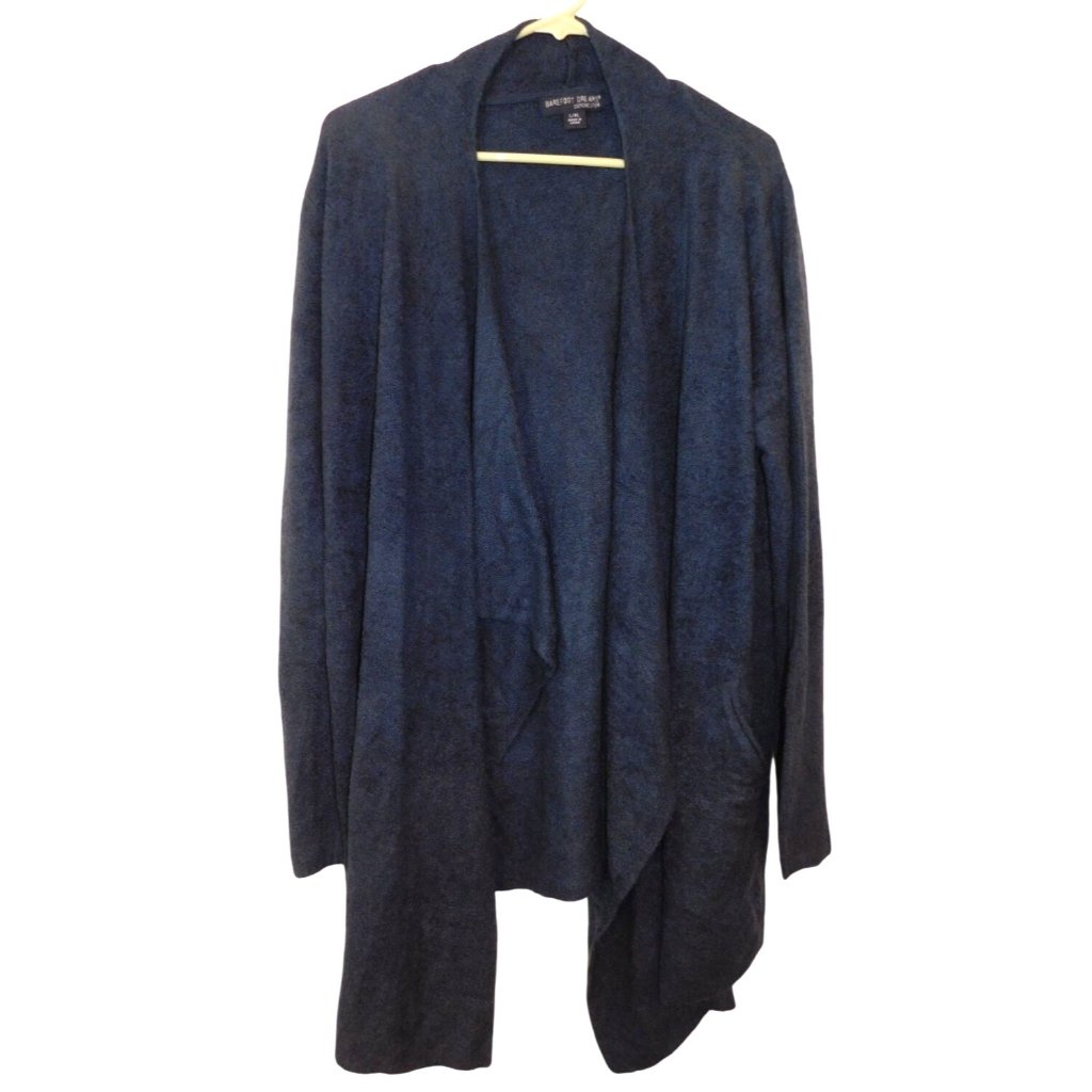 Barefoot Dreams Cozychic Lite Island Wrap Drape Front Cardigan Navy Blue L Xl